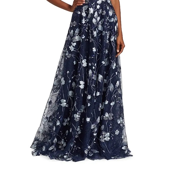 Teri Jon Cap Sleeve Formal Dress Sweetheart Neck, Floral Details, Fit & Flare - Picture 4 of 5